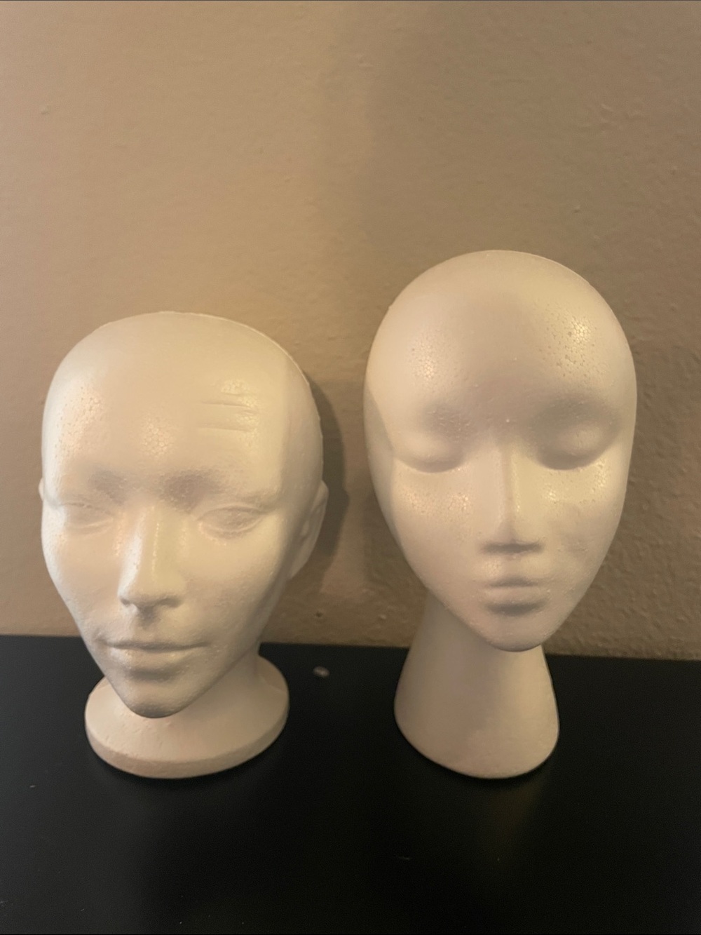 White Styrofoam Mannequin Head Display - Set of 2